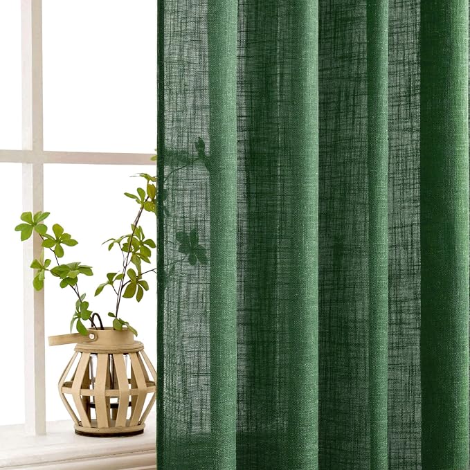 MIULEE Emerald Green Linen Curtains 52x90 Inch Long - Image 5