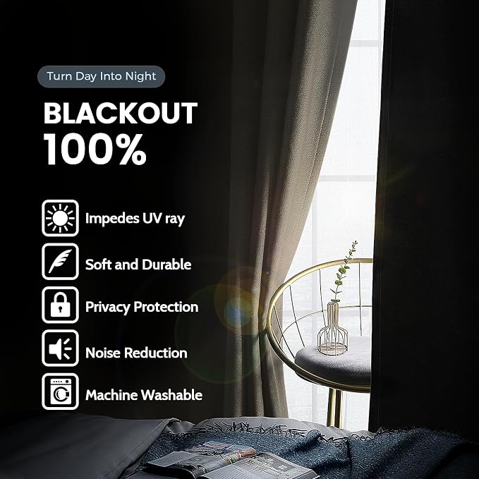 SimpleHome Stone 100% Blackout Curtains Room Darkening Living Room 63 Inch | - Image 3