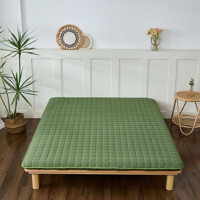 Japanese Floor Mattress Queen, Anti-Slip Japanese Futon Foldable Tatami Mat for Guests, Green