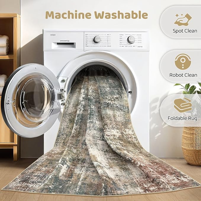 LOONGRUG 7x9 Area Rug Washable Large Neutral Modern Living Room Rugs | Abstract - Image 2