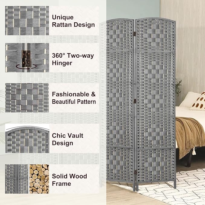 Rose Home Fashion 6 ft Tall Room Divider, Room Dividers and Folding Privacy Screens, 15.7in Privacy Screen 3 Panel Partition Temporary Wall Separation for Private, Grey
