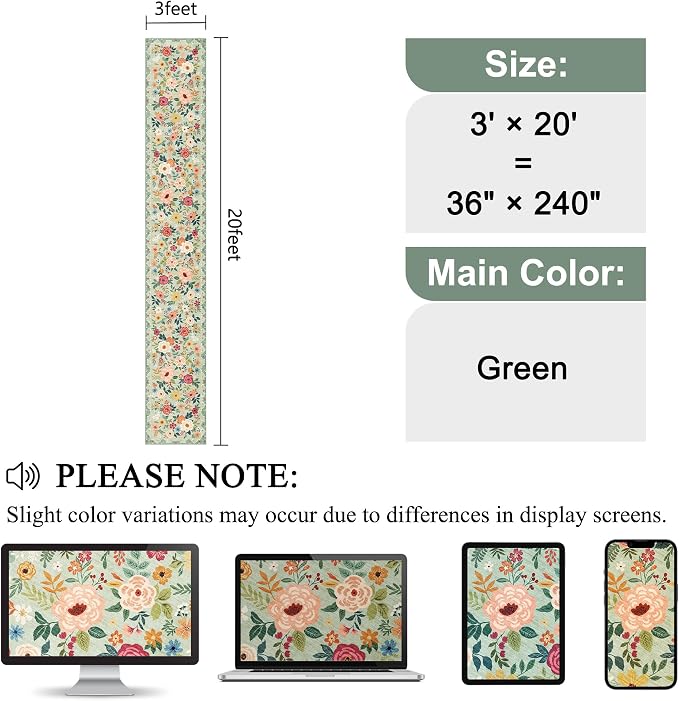 DUKINO 3x20 Runner Rug for Hallway, Floral Washable Long Runner Rug, Low Pile - Image 2