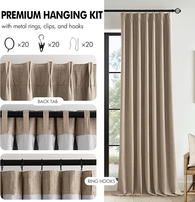 MIULEE Copper Brown Pinch Pleated 100% Blackout Curtains 40x102 Inches | Room - Image 8