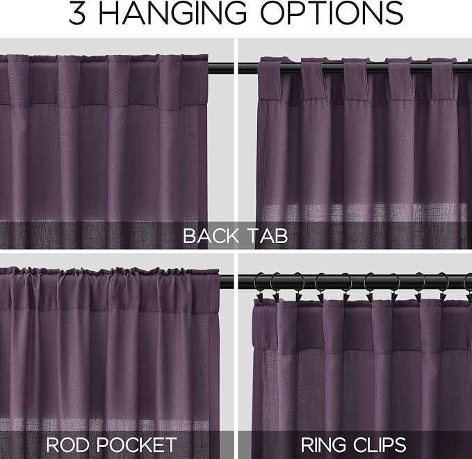Plum Linen Curtains 90 Inch Long 2 Panels Set - Image 2