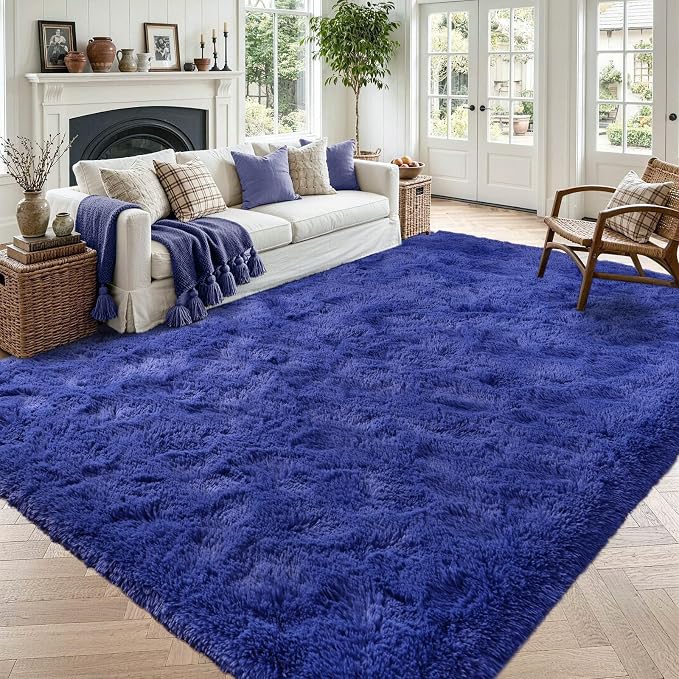 Noahas 4x6 Royal Blue Fluffy Soft Area Rug Non-Slip by ModernHomeDecor