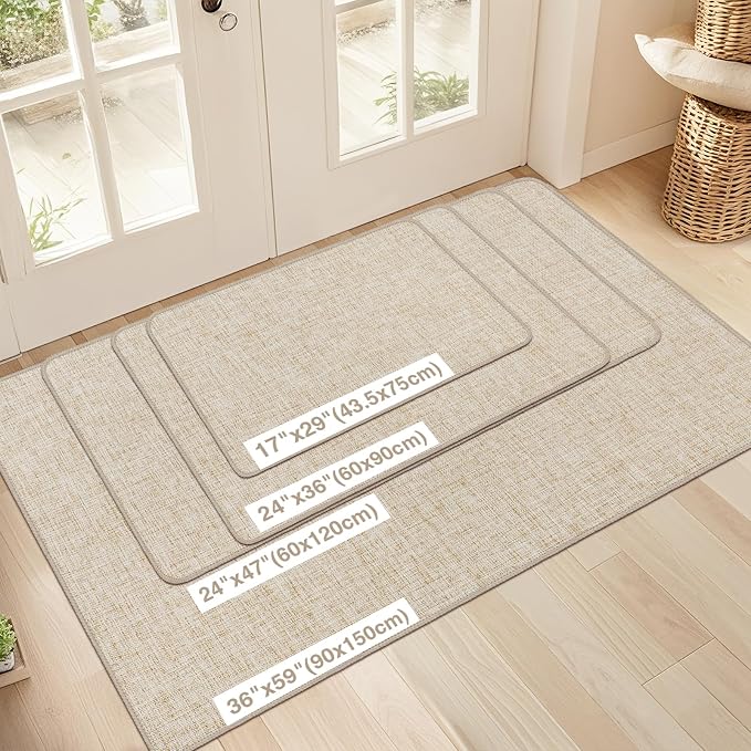 Ultra Thin Indoor Door Mat 17"x29", Non Slip Door Mat, Khaki | Low-Profile - Image 2