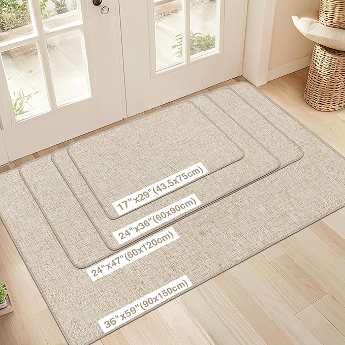 Ultra Thin Indoor Door Mat 17"x29", Non Slip Door Mat, Khaki | Low-Profile - Image 2