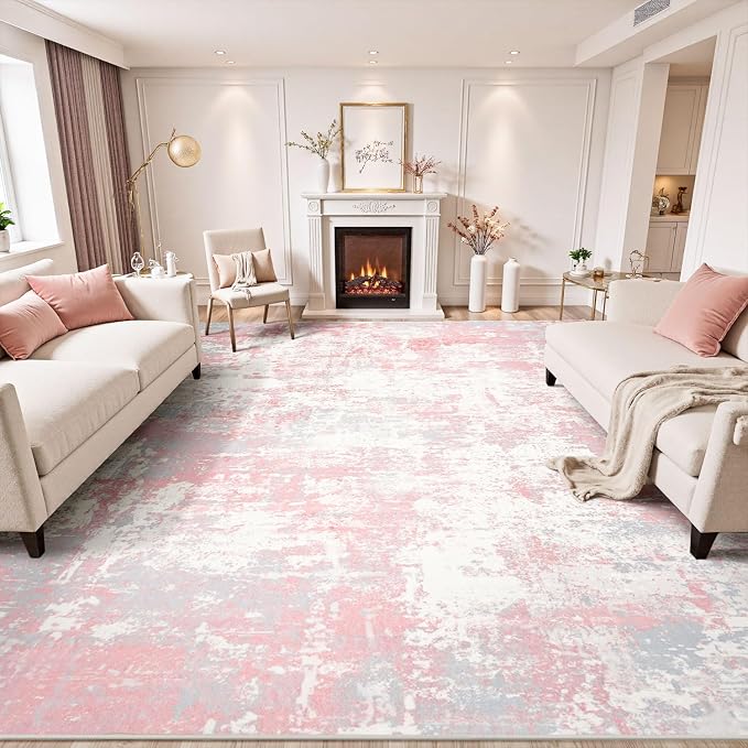 Rugflix 8x10 Area Rugs for Bedroom, Washable Pink Large Rug | Machine Washable; - Image 2