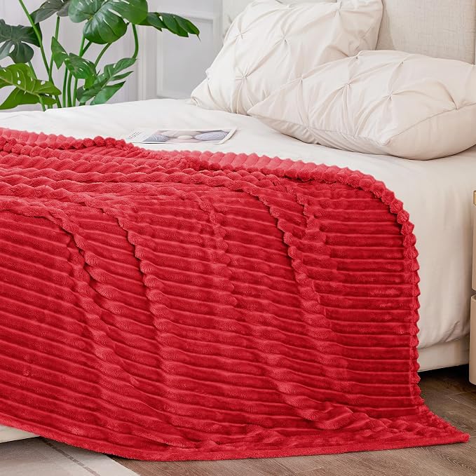 BEDELITE 3D Ribbed Jacquard Red Blankets Queen Size - Image 6