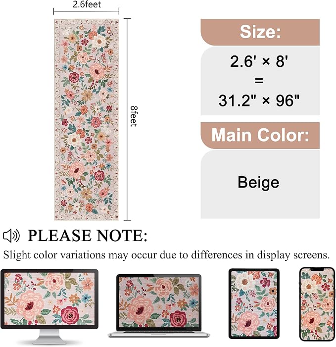 DUKINO 2.6x8 Runner Rug, Washable Runner Rug - Image 2