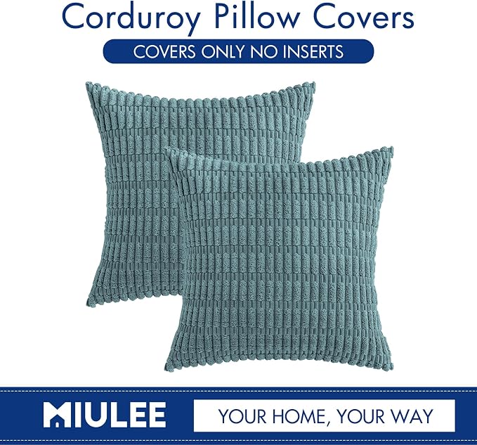 MIULEE Corduroy Decorative Throw Pillow Covers 18x18 Coastal Blue Pack of 2 | - Image 6
