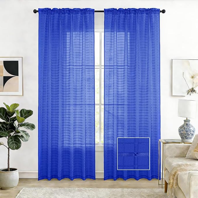 SpaceDresser Check Sheer Curtains 108 Inches Long by SpaceDresser
