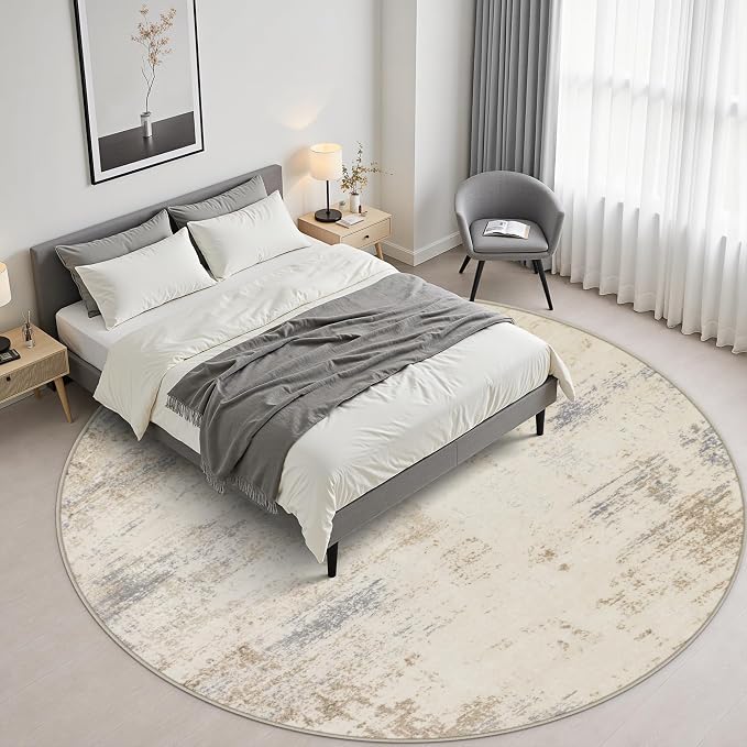 Round Area Rug Living Room: 5 ft Modern Washable Indoor Carpet | - Image 4