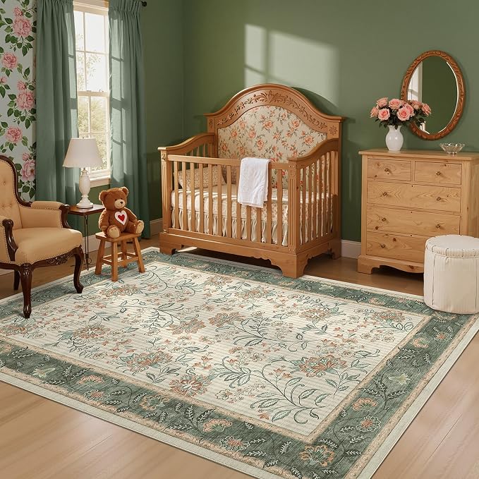 GarveeHome 5x7 Area Rug Sage Green Washable Rugs - Image 4