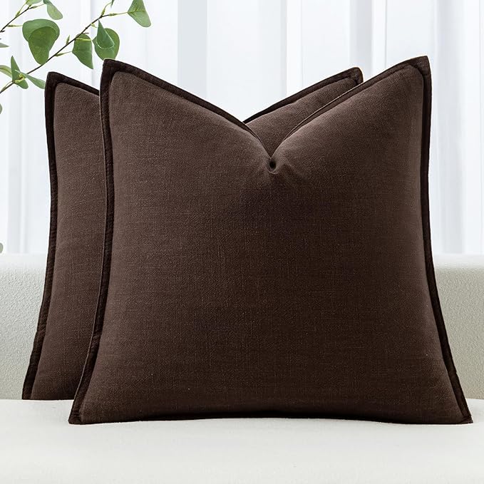MIULEE Decorative Linen Euro Sham Pillow Covers 26x26 Dark Brown | Boho by MIULEE