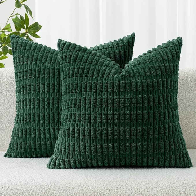 MIULEE Corduroy Decorative Throw Pillow Covers 18x18 Dark Green Pack of 2 | by MIULEE