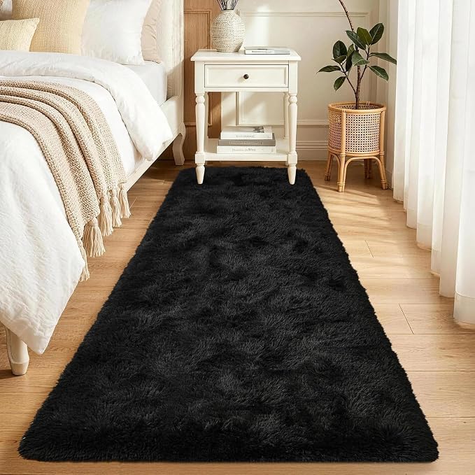 Noahas 2x5 Black Fluffy Soft Runner Rug Non-Slip by ModernHomeDecor