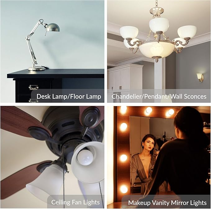 Simba Lighting Small Globe G16.5 Round Bulb 25W E12 Candelabra Base (10 Pack) for Chandelier, Ceiling Fan, Decorative Vanity Lights, Sconce, Aromatic Wax Warmer, Frosted Glass 120V, 2700K Warm White