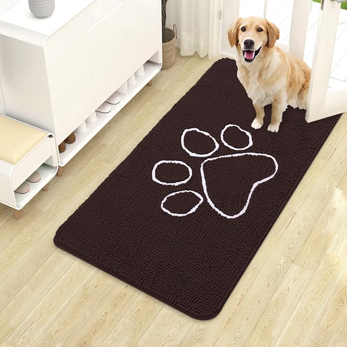 OLANLY Dog Door Mat for Muddy Paws 40x24, Paw Print Design Chenille Mud Mat | by OLANLY