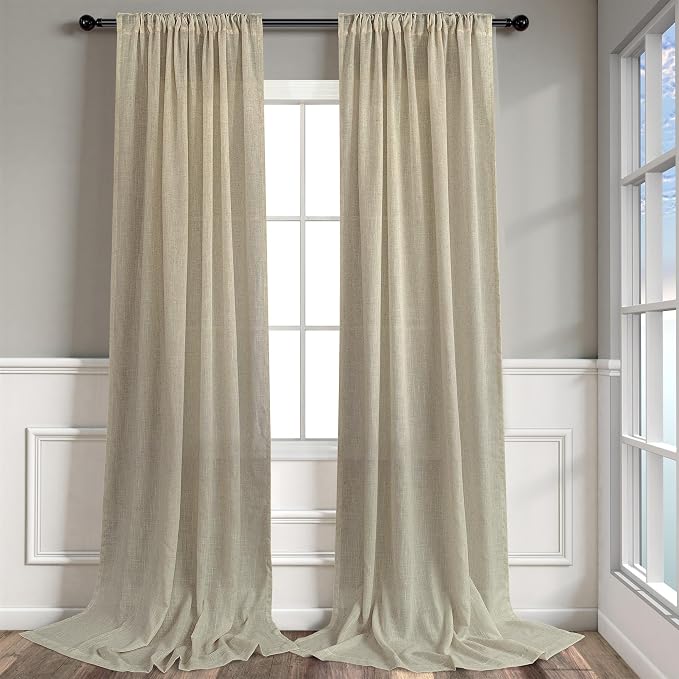 Burlywood Birch Flax Linen Curtains 84 Inch Length 2 Panels - Image 9