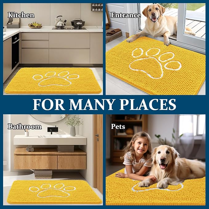 OLANLY Dog Door Mat for Muddy Paws 48x30, Paw Print Design Chenille Mud Mat | - Image 8