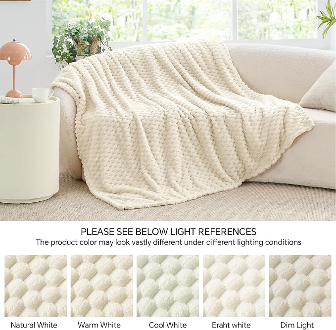 BEDELITE Cream Twin Blanket for Couch, Soft Cozy Gifts for Women, 60 * 80 | 3D - Image 6