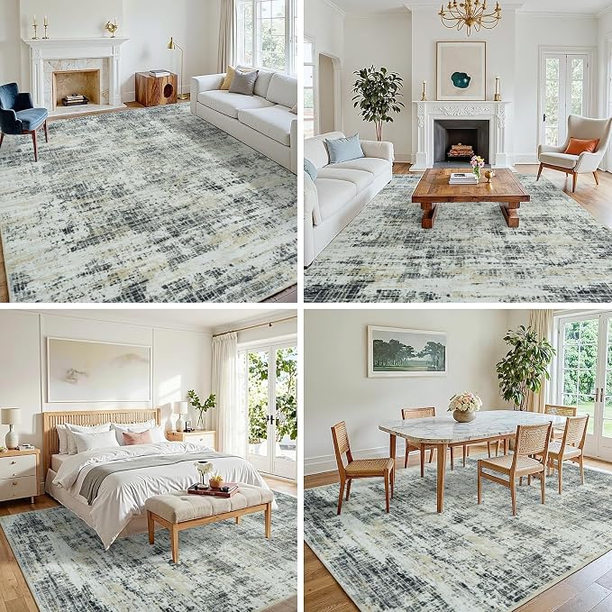 6x9 Washable Area Rug for Living Room Bedroom: Non-Slip Modern Black Gray | - Image 3