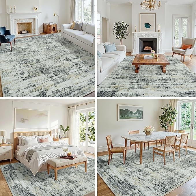 5x7 Washable Area Rug for Living Room Bedroom: Non-Slip Modern Black Gray | - Image 3