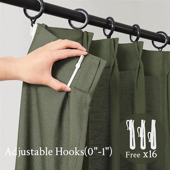 Olive Green Linen Semi Sheer Curtains 86 Inches Long, Spring Boho Natural - Image 8