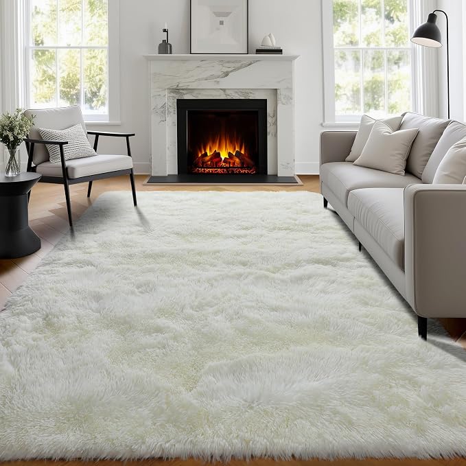Fluffy Shag Area Rugs for Bedroom Living Room, Cream White Super Soft Fuzzy - Image 5