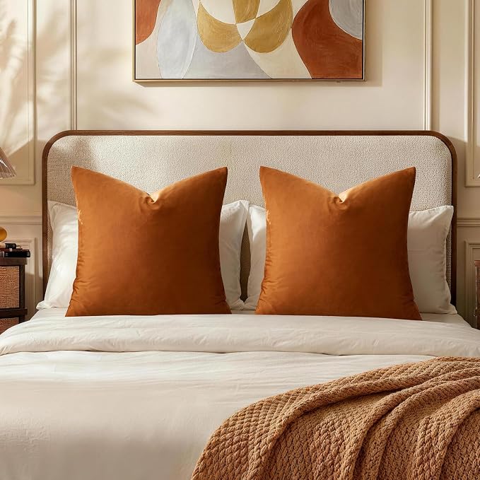 GIGIZAZA Burnt Orange Velvet Throw Pillow Covers Big 26x26 Pack of 2 | by GIGIZAZAFocusingonhomedecoration