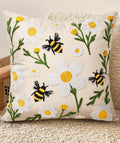 Embroidered Throw Pillow Cover 18x18 Inch, Flower Bee | Decorative Pillow Cover by Kokaaee