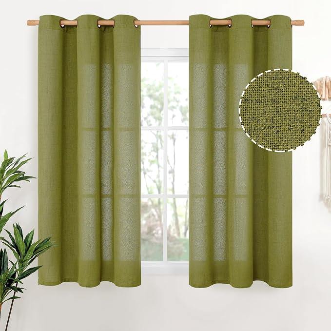 YoungsTex Green Linen Curtains 45 Inches Length, Short Window Drapes Light by YoungsTex