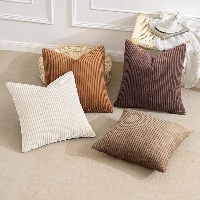 MIULEE Fall Corduroy Decorative Throw Pillow Covers Brown Series 20x20 | Set of - Image 4