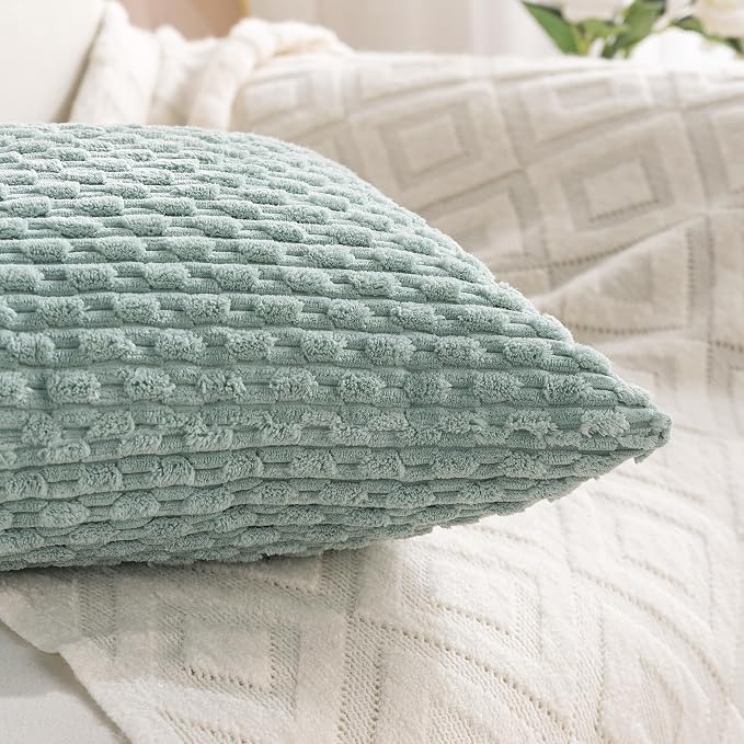 Set of 4 Yellow Olive Aqua Decorative Throw Pillow Covers 26x26 Inch Corduroy - Image 6