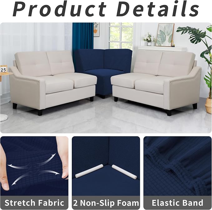 Easy-Going Stretch Soft Sectional Corner Sofa Couch Slipcover Navy | 1-Piece - Image 4