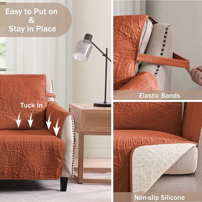 Orange Loveseat Covers for 2 Cushion Couch, Water-Repellent Covers for Love Seat - Image 5