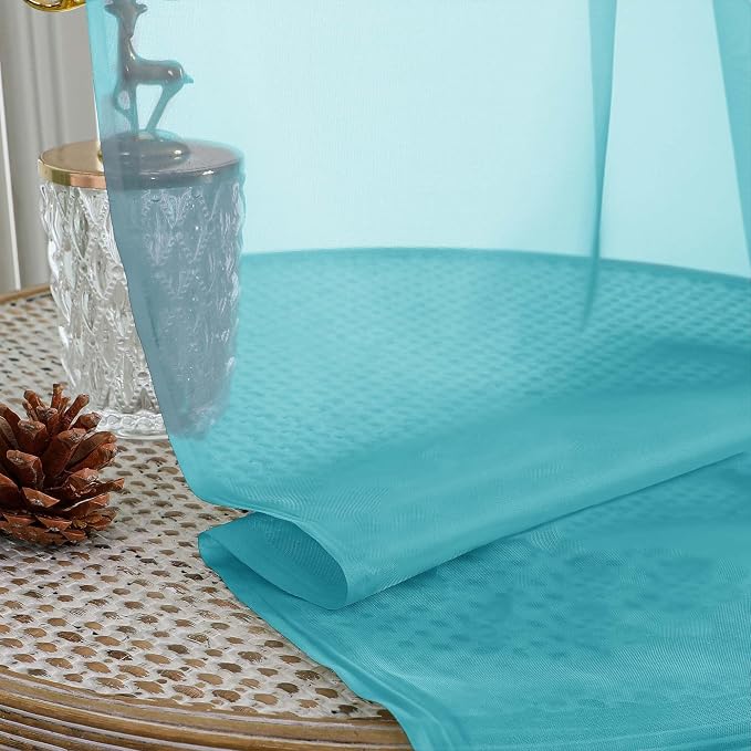 Turquoise Sheer Curtains 120 Inches Long 2 Panels Set, 59 Inch Extra Wide Soft - Image 2