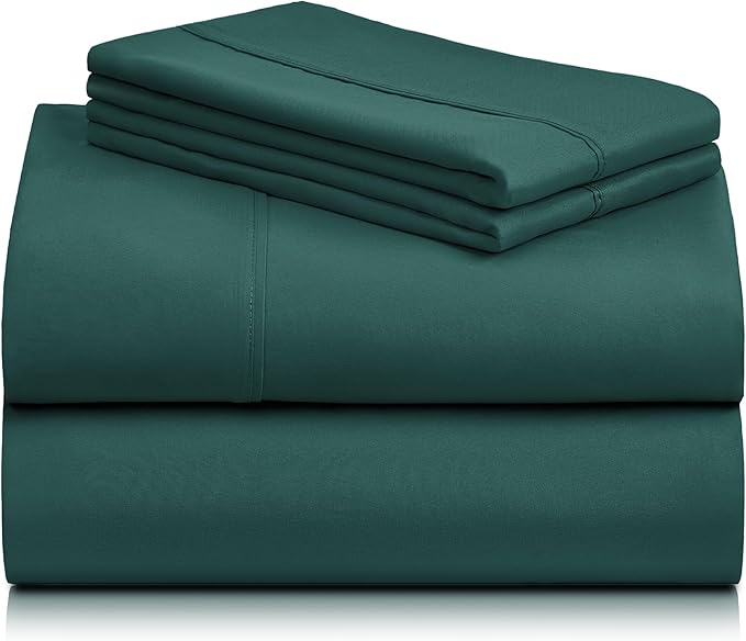 LuxClub 4 PC Full Sheet Set, Breathable Luxury Bed Sheets, Deep Pockets Wrinkle Free Cooling Bed Sheets Machine Washable Hotel Bedding Silky Soft - Emerald Full