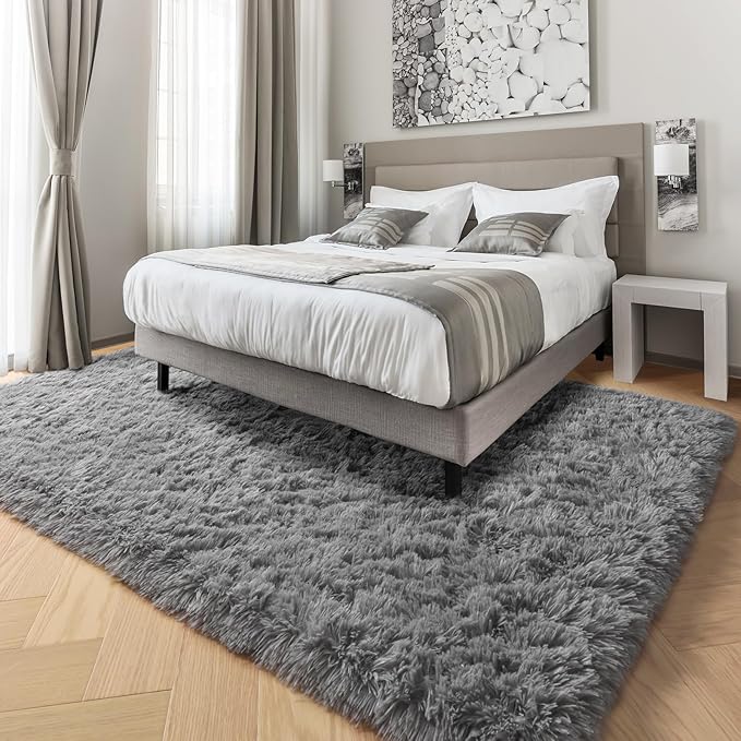 Fluffy Grey Rug for Bedroom 4x6, Modern Area Rugs for Kids Room Living Room | - Image 4