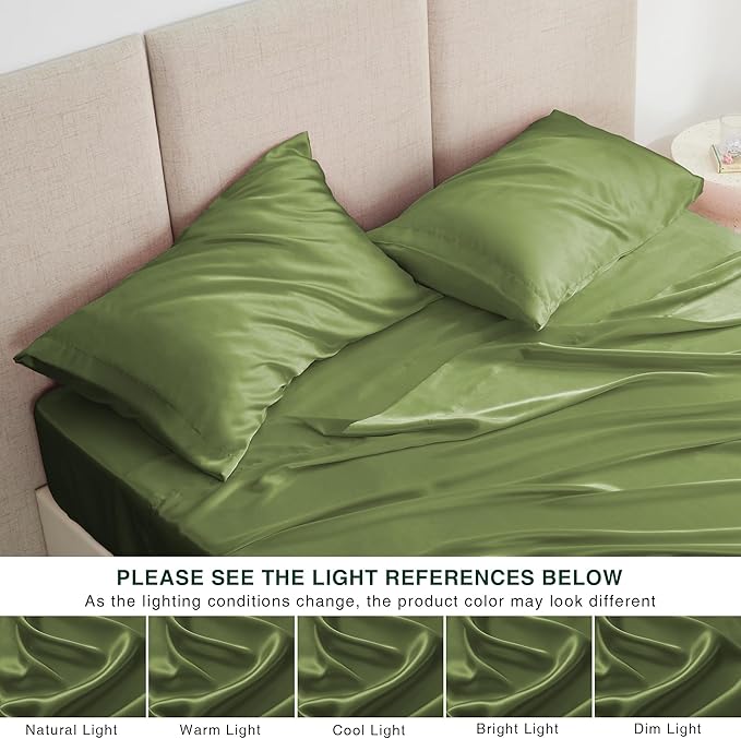 Love's cabin Twin XL Satin Sheet Sets - 3 Piece Sage Silky Bed Sheets with Deep Pockets, Luxury Silk Feel Satin Sheet Set Twin XL (1 Flat Sheet,1 Fitted Sheet,1 Pillow case)
