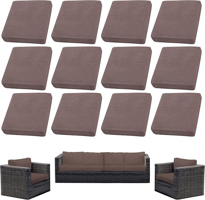 12PCS Patio Cushion Covers, Patio Furniture Couch Seat Slipcovers | Washable by SUKAIKEQA