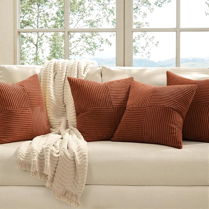 MIULEE Fall Boho Farmhouse Rust Decorative Throw Pillow Covers 18x18 Inch 4 - Image 2