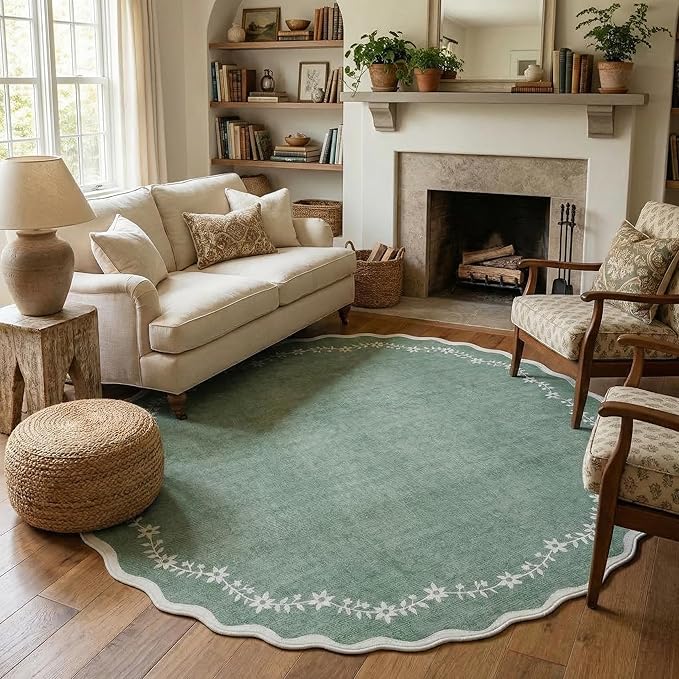 GarveeHome Large Round Rug 8ft Scalloped Washable Circle Living Room Rug | Soft by GarveeHome