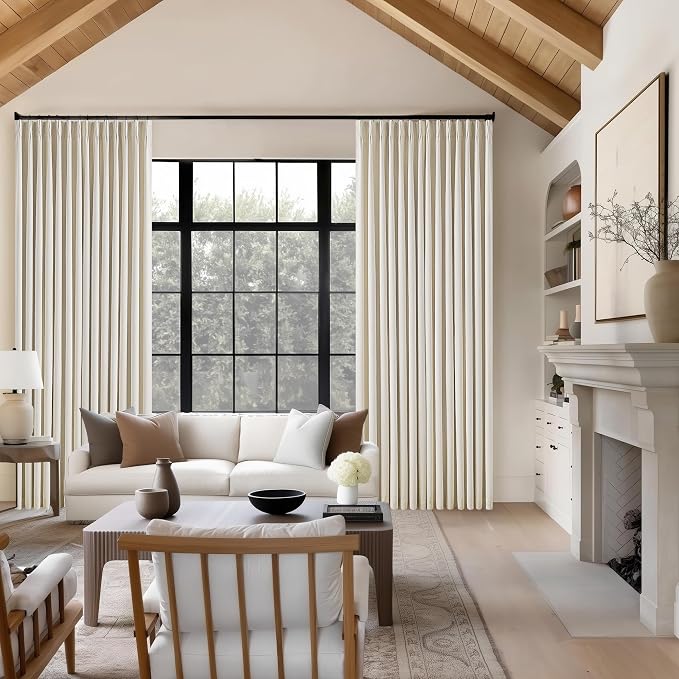 Cream Beige Pinch Pleated 120 Inch Curtains High Ceiling Linen Curtains | 100% - Image 7
