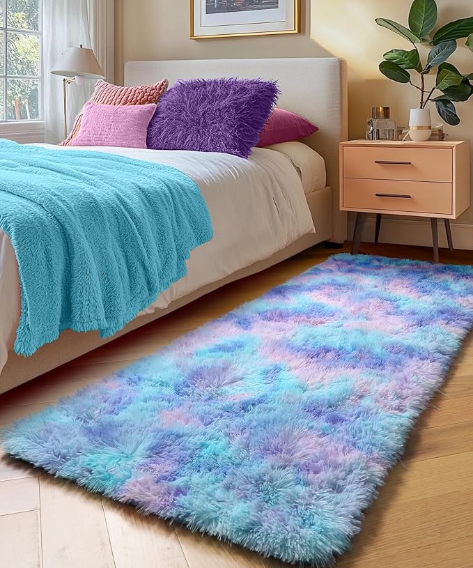 Adorable Rainbow Runner Rugs for Girls Bedroom Hallway, Plush Long Bedside Rugs - Image 9