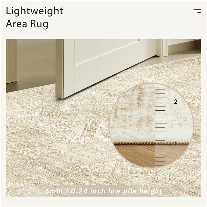 Soalmost 5x7 Area Rugs Beige/Ivory Washable Trendy Faded Style Floral Rugs | - Image 7