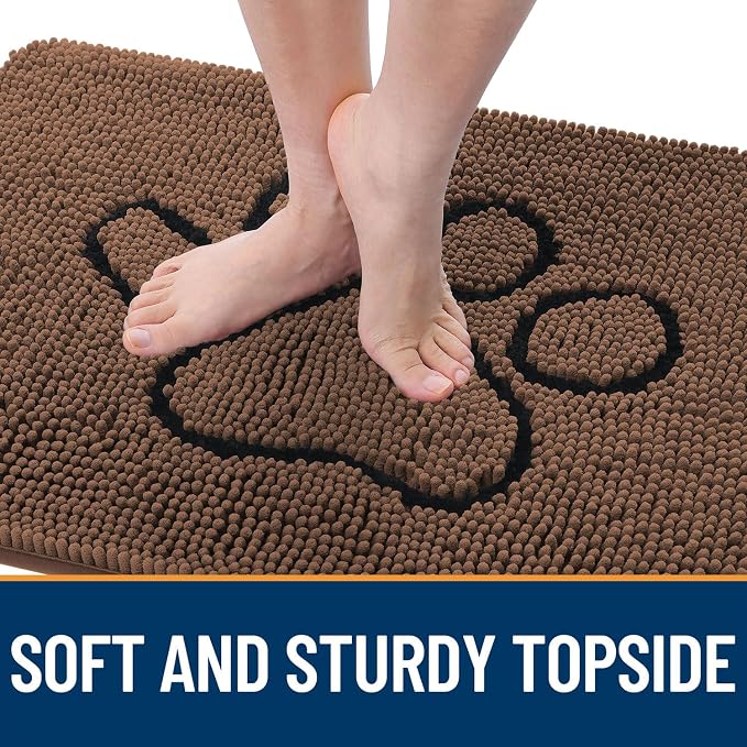 OLANLY Dog Door Mat for Muddy Paws 36x24, Paw Print Design Chenille Mud Mat | - Image 4