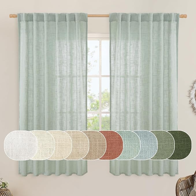 Faux Linen Curtains 63 inches Long by LAMIT