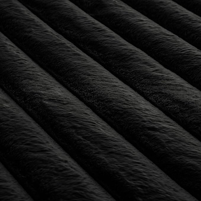 Black Rabbit Striped Plush Rug 2'x6', Fluffy Faux Fur Shaggy Area Rug - Image 6